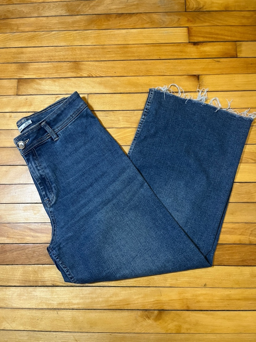 Dex Dark Blue Wide Leg Jeans with Frayed Hem